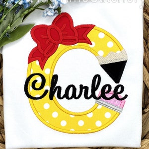 Personalized Pencil Applique Shirt: Embroidered Initial, Back to School