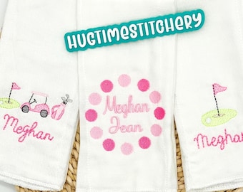 Golfing Personalized Embroidered Baby Burp Cloth: Cotton Monogram Baby shower Gift