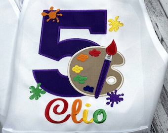 Personalized Paint Party Apron: Embroidered Birthday Number, Art Smock