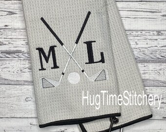 Personalized Embroidered Waffle Golf Towel: Custom Initial Gift