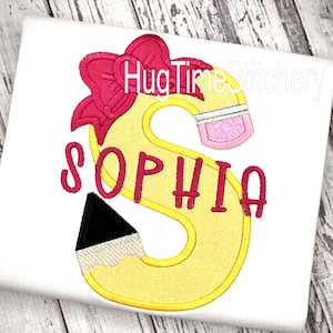 Personalized Pencil Applique Shirt: Glitter Bow, First Day of School