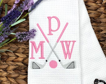 Personalized Embroidered Golf Towel: Custom Initial Waffle Weave