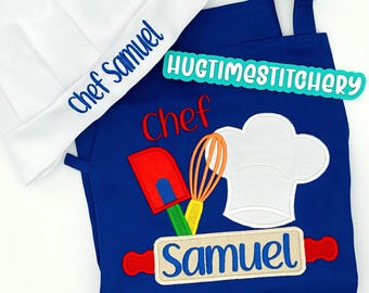 Custom embroidered Kids Chef Apron: Personalized with Name and & Chef Hat Design