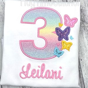 Embroidered Butterfly Birthday Shirt: Personalized Applique Party Tee