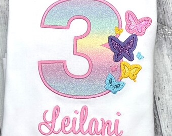 Embroidered Butterfly Birthday Shirt: Personalized Applique Party Tee