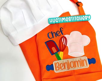 Custom embroidered Kids Chef Apron: Personalized with Name and & Chef Hat Design