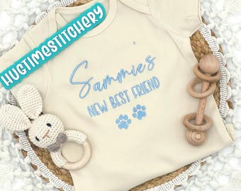 Embroidered Pet Name Baby Bodysuit – Personalized "New Best Friend" Outfit