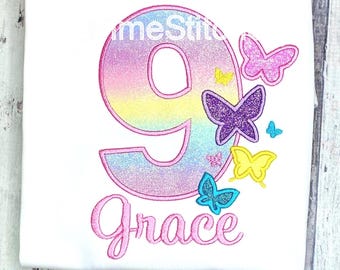 Embroidered Butterfly Birthday Shirt: Personalized Applique Party Top