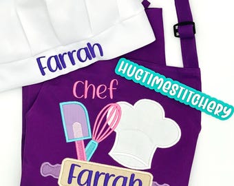 Custom embroidered Kids Chef Apron: Personalized with Name and & Chef Hat Design