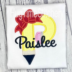 Personalized Pencil Applique Shirt: Glitter Bow, Back to School