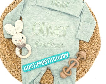 Personalized Embroidered Baby Romper: Newborn Coming Home Outfit, Optional Hat