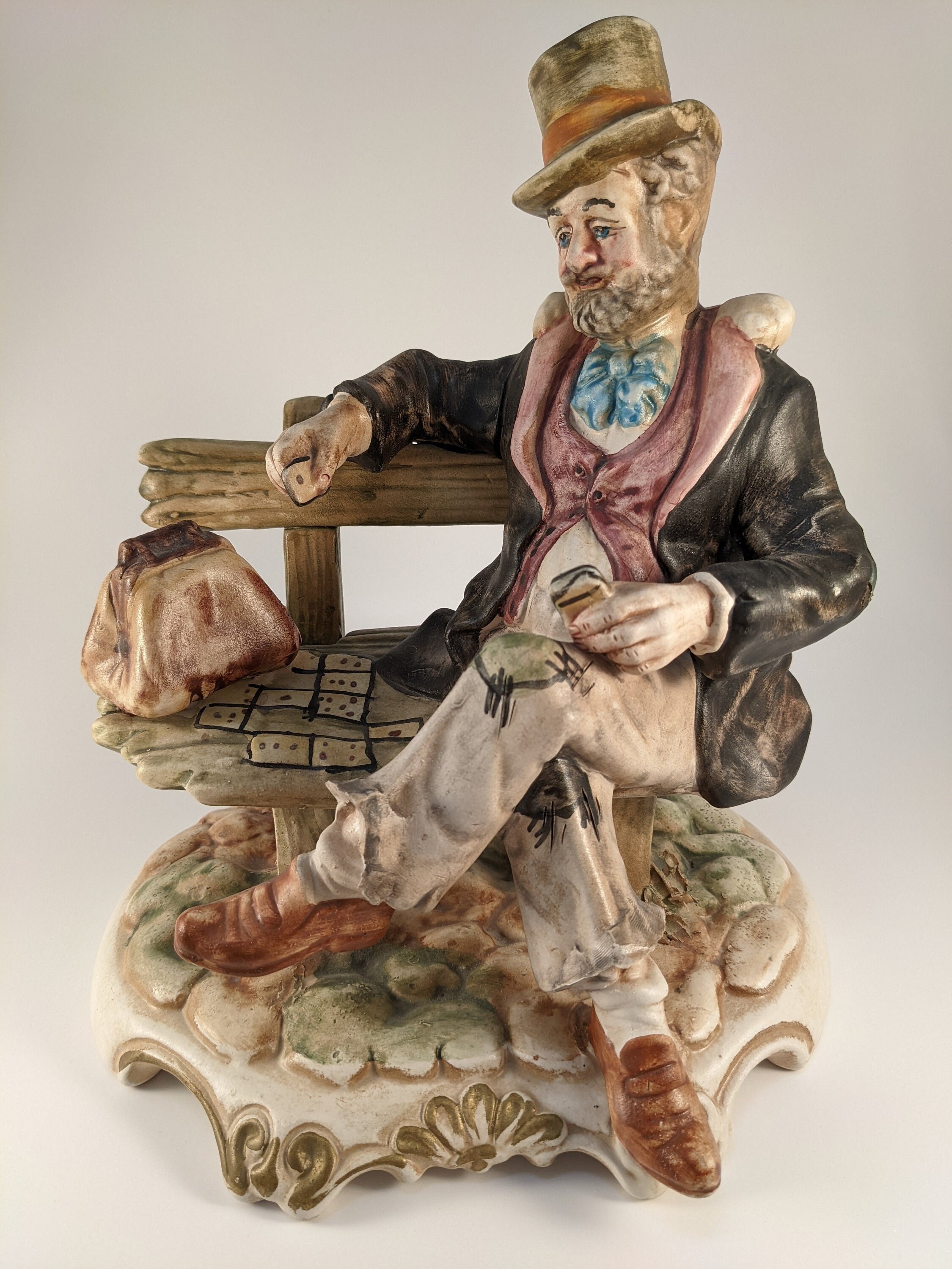 Vintage Capodimonte Solitaire Card Player Figurine / Tramp Etsy