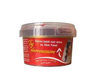 Sapone nero con aker el fassi - 250g - Saboun beldi bel akar el fessi - صابون بلدي بالعكر الفاسي دم الغزال