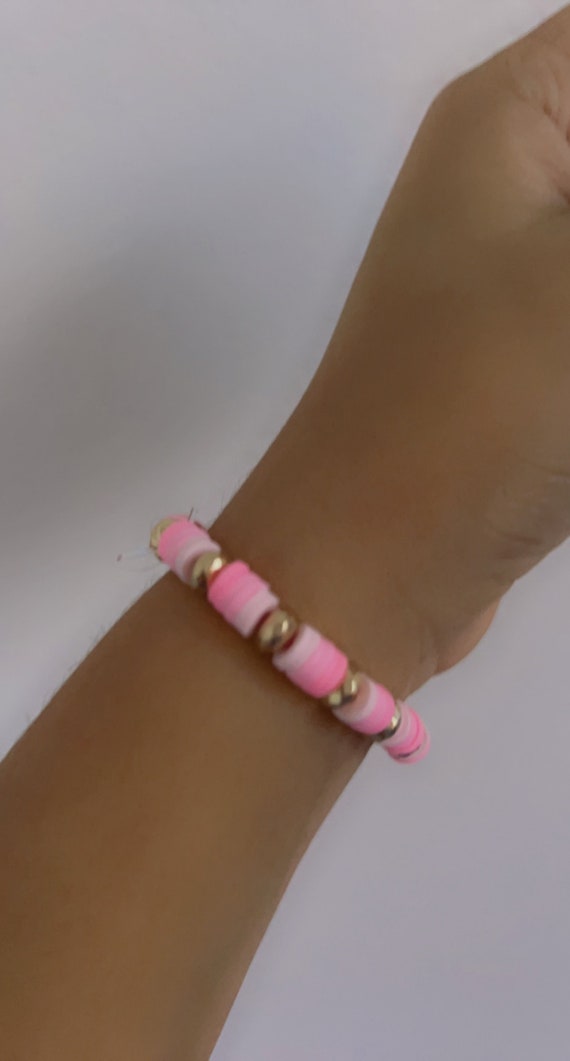Preppy Pink Clay Bead Bracelet 