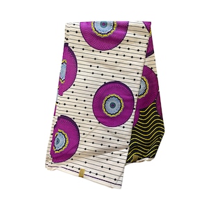 White Purple Black Yellow Waves Lines Circles Ankara African Print Fabric 6 Yards
