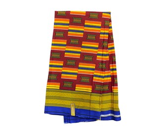 Red Burgundy Blue Orange Yellow Black White Seat of A King Kente Ankara African Print Fabric 6 Yards