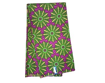 Pink Green Black White Gold Windmill Glitter Ankara African Print Fabric 6 Yards