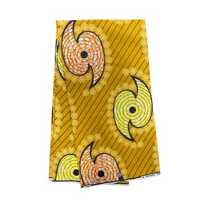 Yellow Mustard Orange Black White Eye of the Storm Ankara African Print Fabric 6 Yards