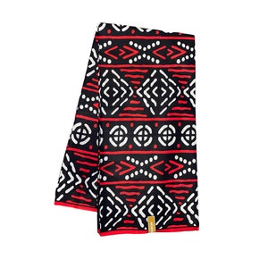Black White Red Beds of Bamboo Mud Cloth African Ankara Print Fabric 6 Yards