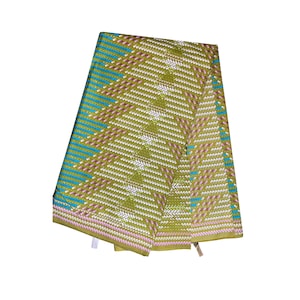 Green Olive Blue Purple White Staircase Ankara African Print Fabric 6 Yards