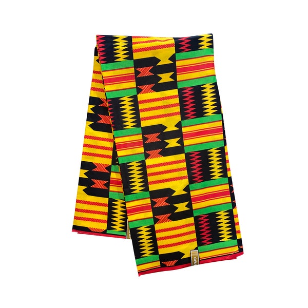 Yellow Red Green Black Kente Ankara African Print Fabric Per Yard