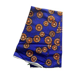 Blue Orange Black Car Wheels Rim Ankara African Print Fabric 6 Yards