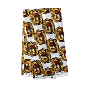 White Brown Red Black Isi Agu Lion Head Chieftaincy Ankara African Print Fabric 6 Yards