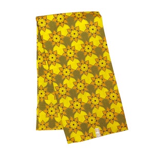 Yellow Gold Pointy Flowers Glitter Ankara African Print Fabric 6 Yards