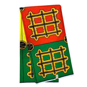 Yellow Green Orange Black Pound Hashtag Ankara African Print Fabric 6 Yards