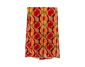 Red Burgundy Gold Fire Works Ankara African Print Fabric 6 Yards