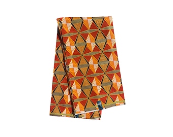 Orange Brown Gold White Multi Diamonds Glitter Ankara African Print Fabric 6 Yards