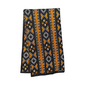 Black White Orange Cowrie Coloumn Mud Cloth African Ankara Print Fabric 6 Yards