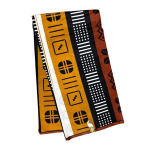 Brown Tan Black White Medium Mud Cloth Ankara African Print Fabric 6 Yards