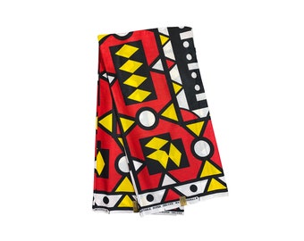 Red Yellow Black White Samacaca Samakaka Angola Ankara African Print Fabric 6 Yards