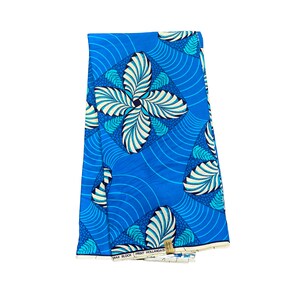 Blue White Four Blade Fan Ankara African Print Fabric 6 Yards