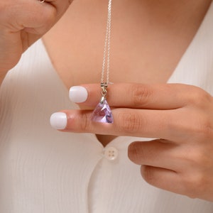 Purple Triangle Women Necklace, Dainty Swarovski Necklace, Gemstone Silver Necklace, Geometric Jewelry, Minimalist Necklace, Christmas Gift