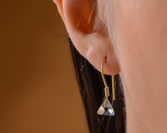 Geometric Women Earrings, Triangle Swarovski Silver Earrings, Handmade Gemstone Earrings, Everyday Jewelry, Tiny Earrings, Gift for Her