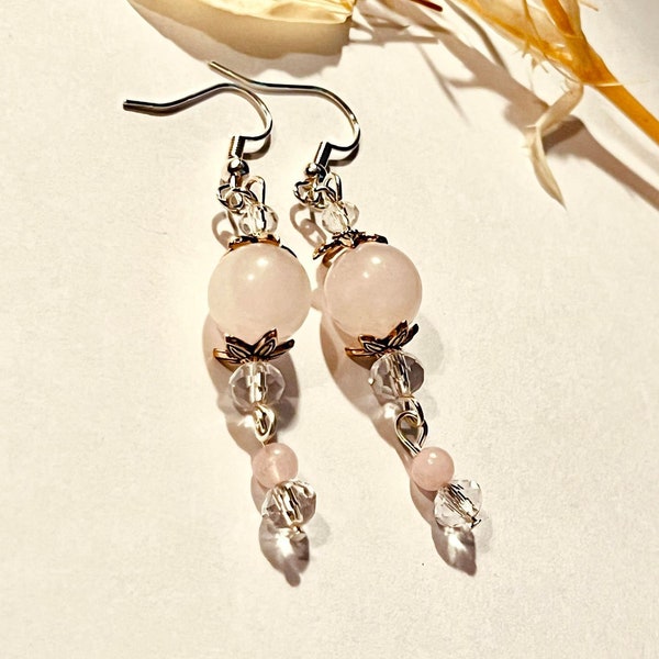 RMT Rose Quartz/Sterling Silver 925/ Hanging Earings