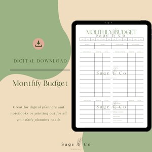 Monatliches Budget| Digitaler Download| Goodnotes Download | Druckbarer Planer