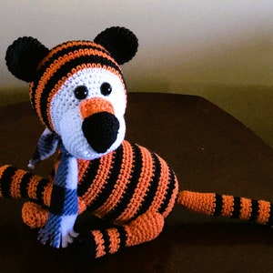 cotton tigger, hand crocheted toy, tiger stuffed animal, made in Calgary,