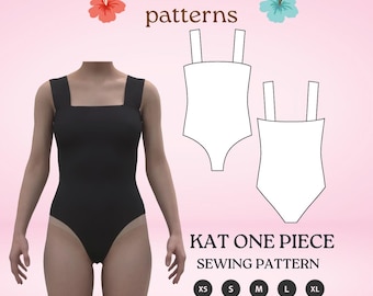 Bikini swimsuit pdf sewing pattern one piece square neck reversible