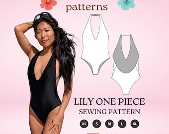 Swimsuit sewing pattern one piece halter reversible low cut