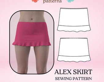 Ruffle Mini Skirt cover up stretch pdf sewing pattern