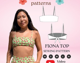 Bikini sewing pdf pattern bandeau top strappy reversible
