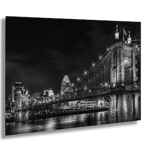 John A. Roebling Suspension Bridge Cincinnati Ohio Black & White