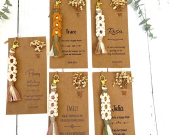 Macrame Keychain for Bridesmaid Will You Be My Bridesmaid Proposal Gift Personalized Gift Wedding Thank you Gift Maid of Honor Proposal Gift