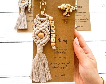 Personalized Bridesmaid Proposal Matron of Honor Gifts Macrame Keychain Will you be my Bridesmaid Gifts Maid of Honor Gift Wedding Gift