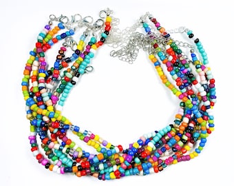 Girocollo per perline di semi 12 ", Girocollo di perline a più colori, Chocker di perline colorato, Collane Y2K, Collane da spiaggia, Collana estiva
