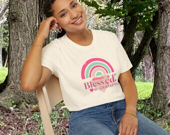 Blessed and Grateful Rainbow Graphic Tshirt
