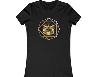 Camiseta de geometría sagrada de libélula, camiseta con gráfico espiritual, top bohemio de yoga